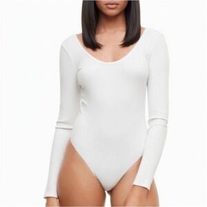 Wilfred XXS White Ribbed Long Sleeve Thong Bodysuit